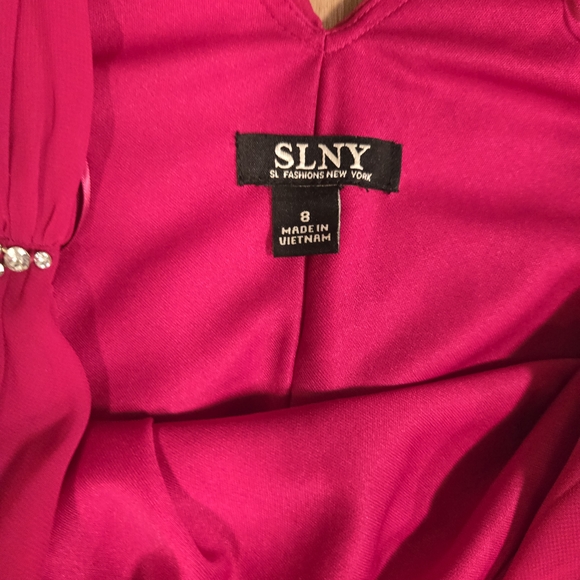 SLNY Women's Midi Chiffon Cowl Neck Dress-Raspberry - Picture 7 of 7